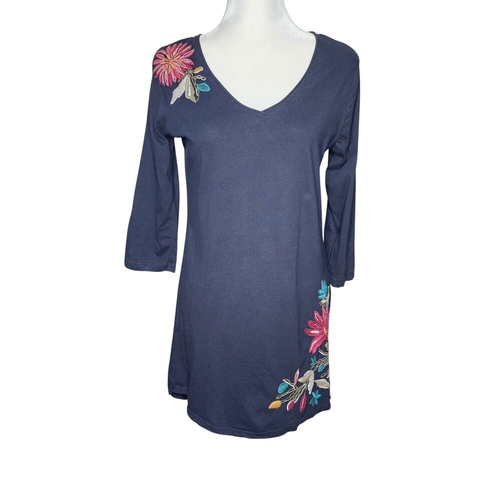 Johnny Was Black Embroidered Boho Tunic Top Women's Size Small